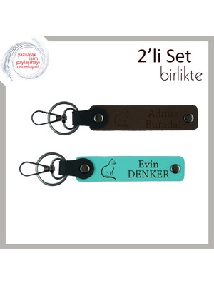 Kedili Hediyelerin En Zarifi, Patili Temalı, Kişisel 2’li Anahtarlık, Koyu Kahve-Turkuaz