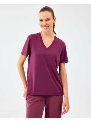 Skechers W V Neck T-Shirt Kadın Bordo Tshirt S2510277-3877