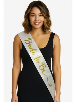 Narnuga Beyaz Saten Üzerine El Yazısı Italik Altın Bride To Be Kuşağı 10 cm Genişlik (4887)