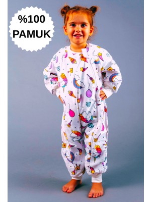 Mini Kiti Kışlık Uzun Kol Çift Kat  Pamuk Pazen Unicorn Cocuk Bebek Uyku Tulumu