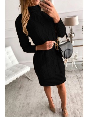 Loren Yünlü Motifli Midi Boy Triko Elbise