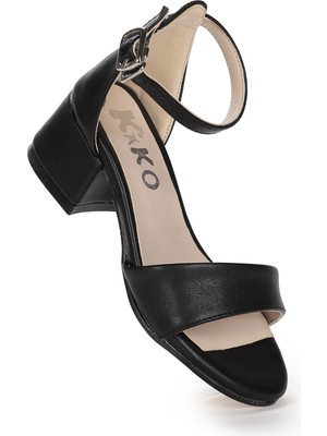 Kiko Kids Sheila Cilt Günlük Kız Çocuk 4 cm Topuklu Sandalet Abiye Ayakkabı Siyah