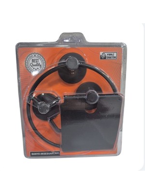 Fndhome Siyah Banyo 3'lü Set Yuvarlak Havluluk Kapaklı Tuvalet Kağıtlık Bornozluk