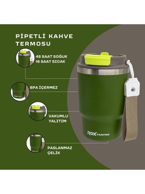 Rox Campıng Pipetli Kahve Termosu 0.45 Lt - Yeşil