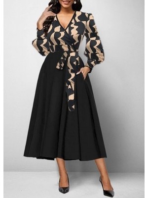 Arben Boutique Kadın Uzun Kollu Kruvaze Yaka Dalgıç Krep Midi Boy Elbise