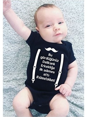 Sünnet Kıyafeti Erkekliğe Ilk Adım Baskılı Siyah Body Zıbın