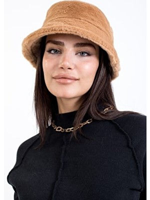 Tavşan Tüyü Peluş Bucket Kova Moda Kadın Kışlık Şapka