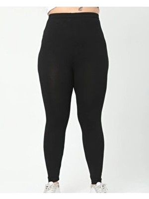 ÇiftXL Büyük Beden Kadın Penye Tayt Siyah Esnek Bel Özelliği ile Rahat Kullanım Sunar