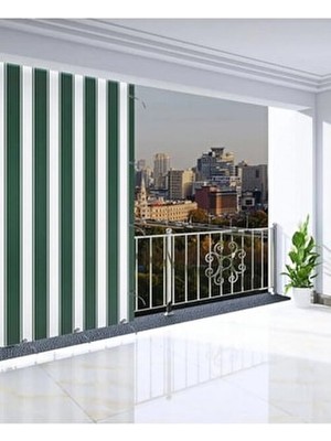 Balkon Perdesi Branda Kumaşı-Enxboy Yağmur Geçirmez-Kalın-Bağcıklı-Düğmeli Yeşil Beyaz