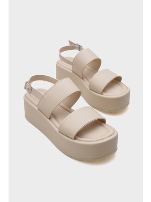 Capone Outfitters Diana Kalın Çift Bantlı Dolgu Topuklu Kadın Flatform Sandalet