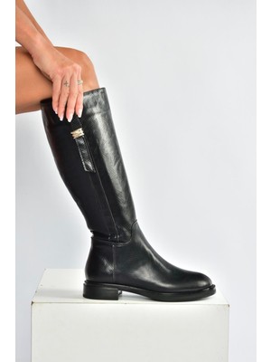 V973000807 Siyah Yılan Baskı Klasik Kadın Çizme