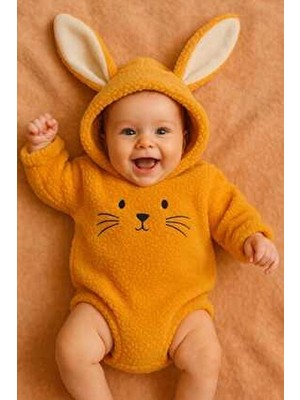 Kapüşonlu Bebek Peluş Çıtçıtlı Badi
