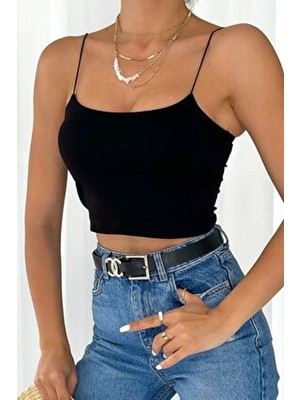 Siyah Kadın Ip Askılı Büstiyer Crop
