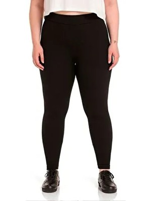 Kadın Büyük Beden Siyah Fitilli Yüksek Bel Tayt