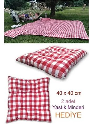 Kumru Çeyiz Günbatımı Piknik Seti Kırmızı Piknik Örtüsü Masa Örtü 2 Minder Hediyeli (40X40CM) 120CM