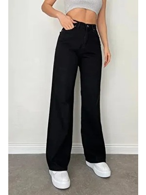 Drc Trend Carmela Kadın Siyah Extra Yüksek Bel Bol Paça Jean Kumaş Trend Model Düz Desenli