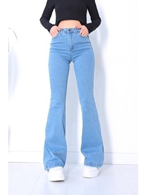 All Star Ispanyol Jeans Ispanyol Kot Yüksek Bel Solmaz Acık Mavi Ispanyol Kot Pantolon ( Likralı )