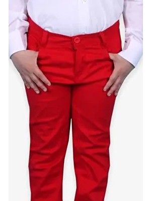 Belirtilmemiş Erkek Çocuk Pantolon Uzun Regular Fit Dokuma Orta Kalınlık Kırmızı