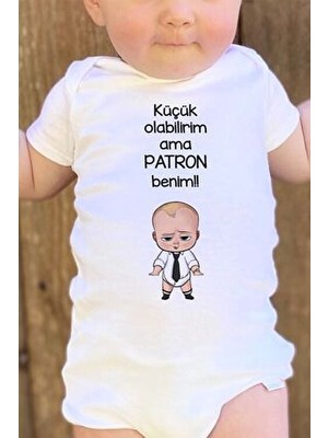 Overoz Organik %100 Pamuk Kısa Kollu Bebek Body Cinsiyet: Erkek Küçük Olabilirim Ama Patron Benim