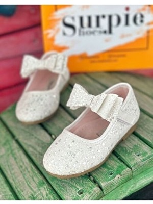 Surpie Shoes Bantlı Pul Detaylı Suni Deri Ortopedik Babet Kız Çocuk Ayakkabı Kauçuk Taban