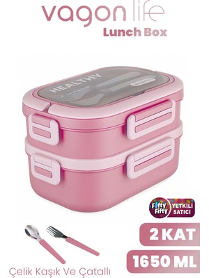 1650 ml Iki Kat Üç Bölme Paslanmaz Çelik Lunch Box Yeni Nesil Sefer Tası - Kaşık ve Çatallı -6715
