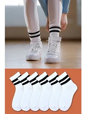 Esinti Beyaz Desenli Unisex Soket Çorap 6 Parça %80 Pamuk Esnek Düz Tasarım Casual Kullanım