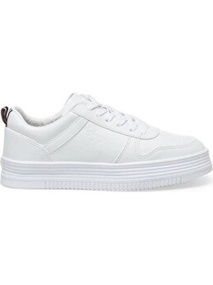 U.S. Polo Assn. Kadın Beyaz Spor Ayakkabı V4 P.U Malzeme İle Düz Taban Tasarımı