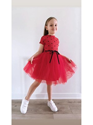 Şirin Şeyler Butiği Linda Kız Çocuk Prenses Kabarık Al Kırmızı Tütülü Elbise Trend A-Line Stil Özel Olay