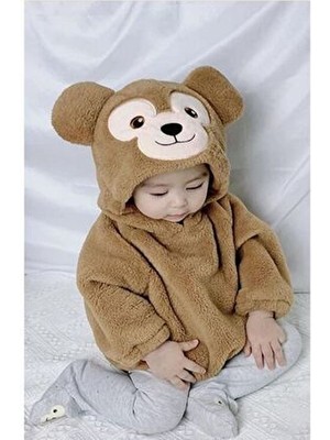 Kapüşonlu Bebek Peluş Çıtçıtlı Body