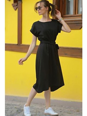 Kadın Siyah Beli Lastikli Bağlamalı Elbise ARM-18Y001133