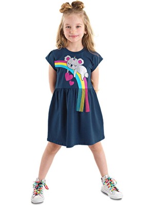 Koala Pamuklu Penye Kız Çocuk Yazlık Lacivert Elbise