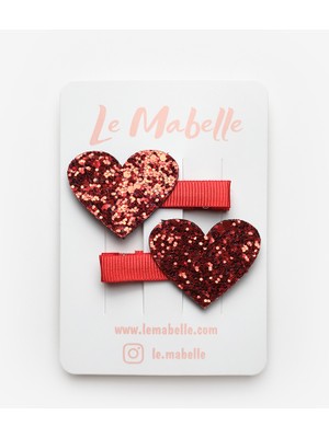 Le Mabelle Kırmızı  Simli Kalp Figürlü 2'li Kız Çocuk Klips Toka