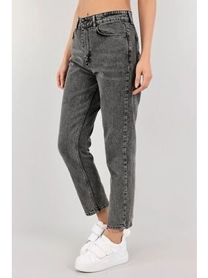 Shevega Kadın Antrasit 90's Yüksek Bel Likralı Mom Jean Kot Pantolon Denim Rahat Kalıp