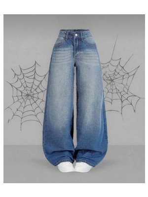 DENİKK Y2K Baggy Fit Mavi Pantolon Erkek Günlük Kullanım İçin Pamuklu Orta Kalınlık