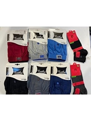 6' Paket %100 Pamuklu Boxer 2 Adet Pierre Cardin Bambu Çorap Hediyeli
