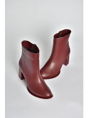 V590166309 Bordo Kalın Topuklu Klasik Kadın Bot