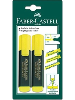 Stabilo Faber Castell Sarı Fosforlu Kalem 2 Adet Su Bazlı Parlak Renkli Kullanım İçin