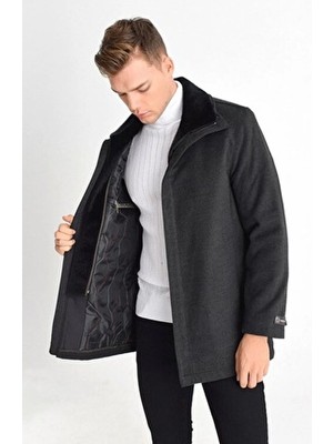 Dynamo Erkek Füme Yün Karışımlı Kaşe Kaban Regular Kalıp Ceket Yaka Detaylı