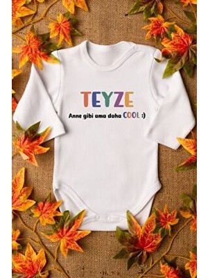 Overoz Organik %100 Pamuk Unisex Uzun Kollu Bebek Body 5308 Teyze Anne Gibi Cool Baskılı