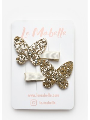 Le Mabelle Altın  Simli Kelebek Figürlü 2'li Kız Çocuk Klips Toka