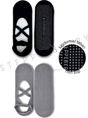 Steppe Berry 2 Çift Çapraz Bantlı Premium Pilates ve Yoga Çorabı