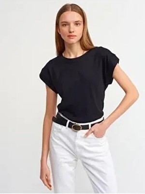 Dilvin 3504 Kadın Siyah Bisiklet Yaka Penye T-Shirt Günlük Stil %100 Pamuk Kısa Kol Regular Fit