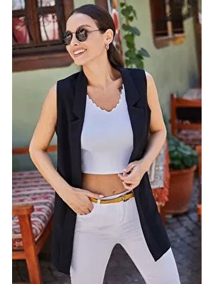 Kadın Siyah Yakalı Uzun Yelek ARM-20K001024