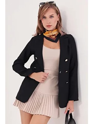 Armonika ARM-20K001151 Kadın Siyah Düğmeli Ceket Uzun Kol Regular Kalıp Resmi Stil Dokuma Kumaş