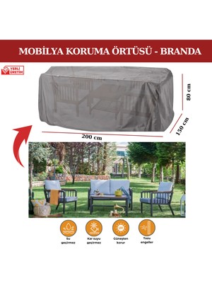 Breen Gri Bahçe Mobilya Koruma Örtüsü Branda 200X150X80 cm - Santimetre, Su Geçirmez, Güneşten Korur