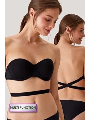 Kadın 6022 Siena Desteksiz Dolgusuz Straplez Multi Function Sütyen Siyah