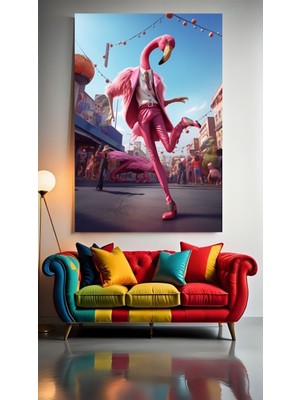 Özkacar Group Neşeli Flamingo V1 Ev Duvar Salon Güzellik Salonu Ofis Dükkan Dekarasyon Kanvas Tablo