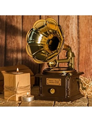 Keyfim Shop Gramofon Müzik Kutusu El Yapımı Vintage Tarz Ahşap Malzeme ile Dekoratif