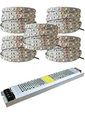 Yüksek Işık 25 Metre 3 Cipli Günışığı Şerit LED ve 33 Amper LED Trafosu Metrede 60 LED