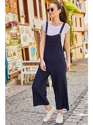 Armonika ARM-20K001117 Kadın Lacivert Bahçivan Tulum Pamuk - Polyester Askılı Günlük Stil Düz Desen